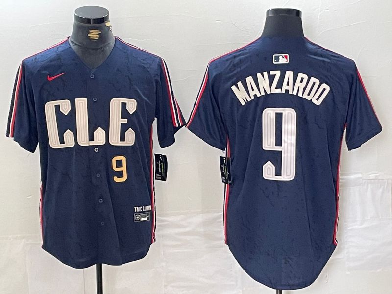 Men Cleveland Indians 9 Manzardo Blue City Edition Nike 2024 MLB Jersey style 2